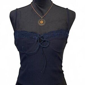 Black lace tie front top with adjustable straps Size S
